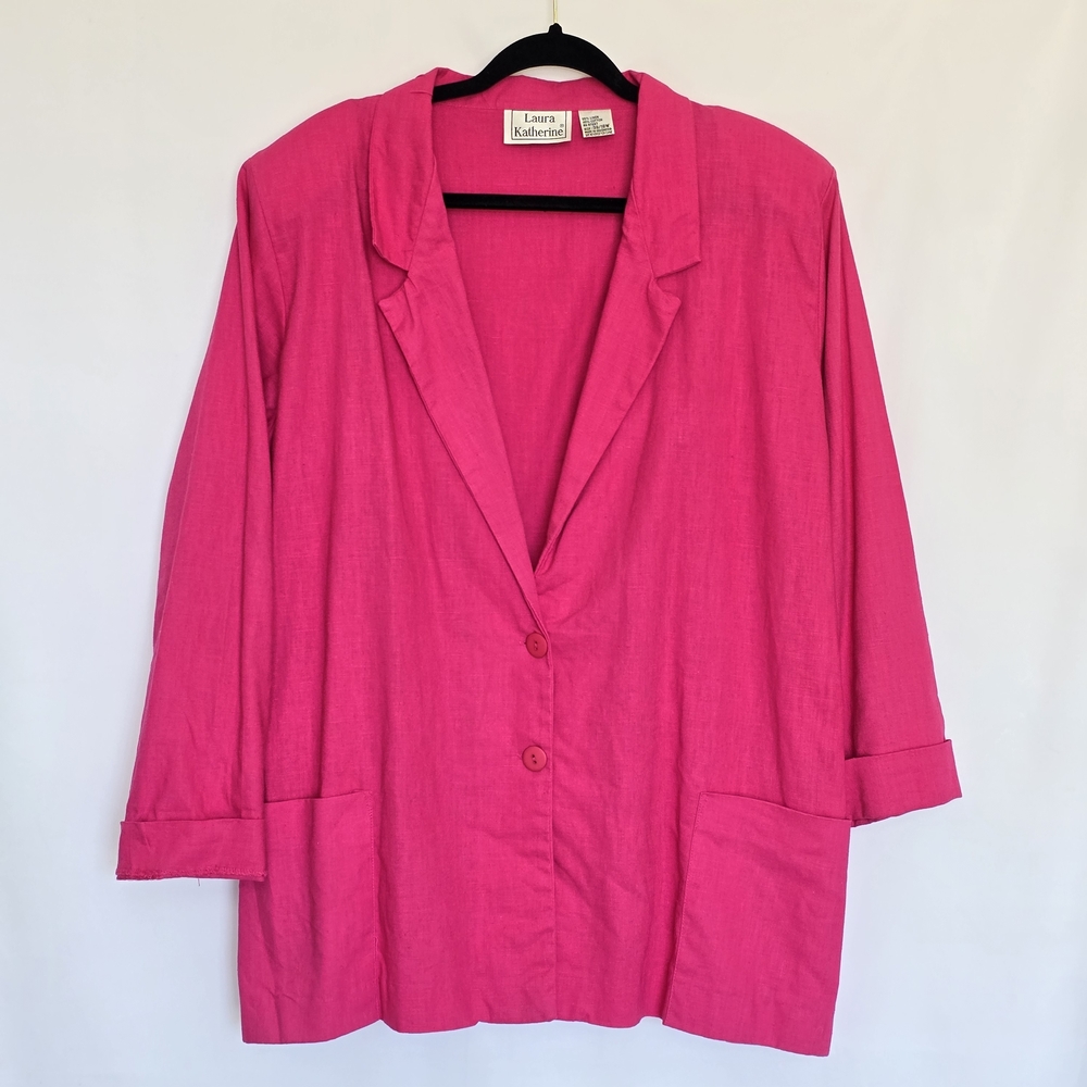 VTG Laura katherine Linen Cotton blend Blazer Jacket Pink 2 buttons Sz L 38/18W